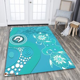 Amazing Aussie Australia Turtles Aboriginal Indigenous Dot Turtles In The Ocean (Turquoise) Area Rug