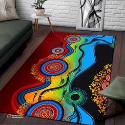 Aboriginal Area Rug Dot Painting Indigenous Circle Patterns Blue Dream