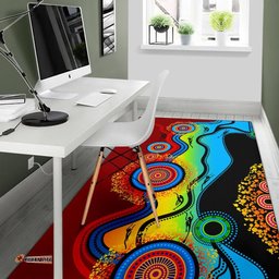 Aboriginal Area Rug Dot Painting Indigenous Circle Patterns Blue Dream