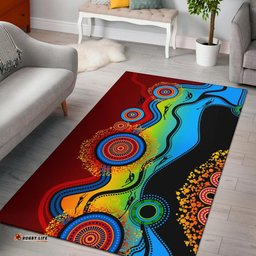 Aboriginal Area Rug Dot Painting Indigenous Circle Patterns Blue Dream