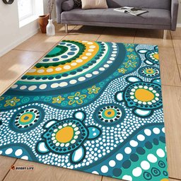 Amazing Aussie Australia Aboriginal Turquoise Aboriginal Dot Art With Turtle Area Rug