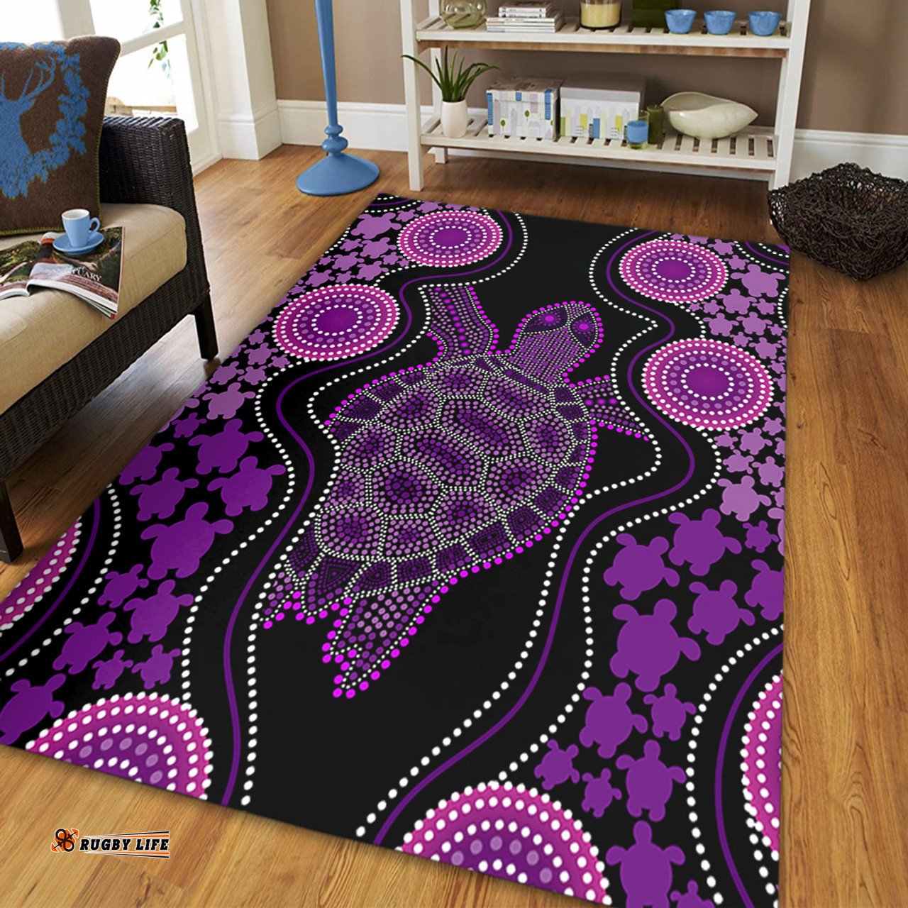 Amazing Aussie Australia Aboriginal Art Turtles Inspired Purple Area Rug