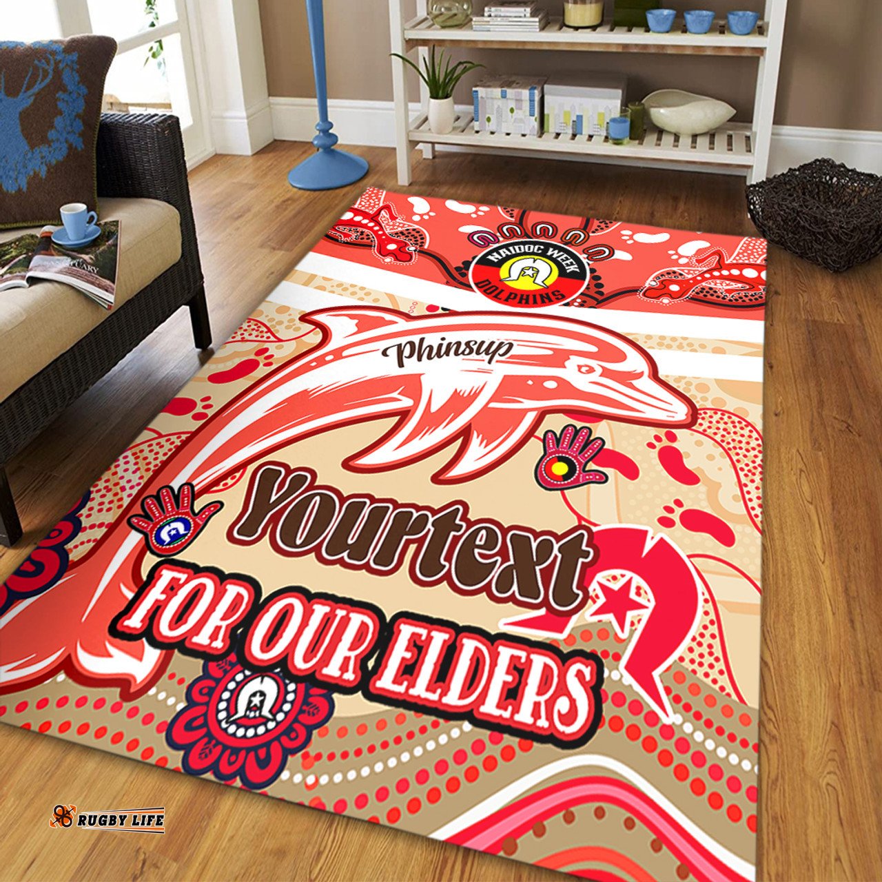 Amazing Aussie Redcliffe Dolphins Naidoc Week Custom For Our Elders Home Jersey Area Rug