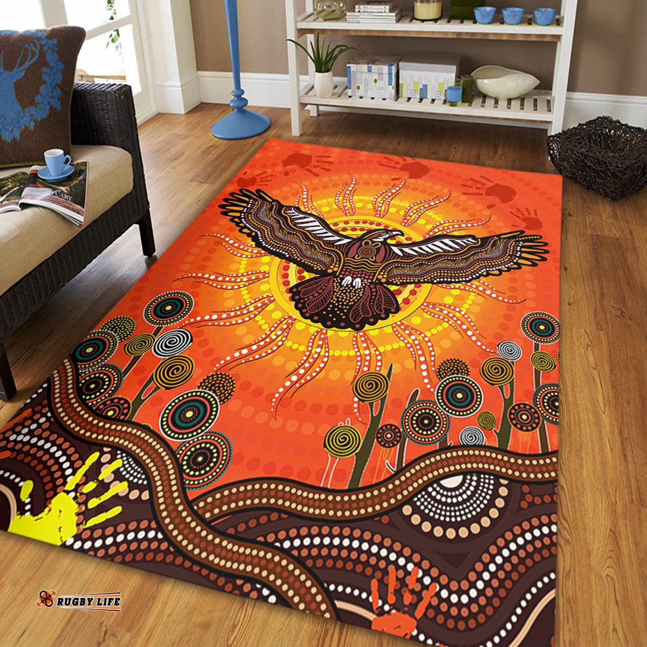 Amazing Aussie Australia Indigenous Flying Eagle With Aboriginal Dot Art Area Rug