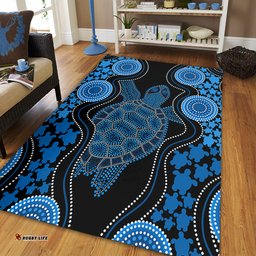 Amazing Aussie Australia Aboriginal Art Turtles Inspired Blue Area Rug