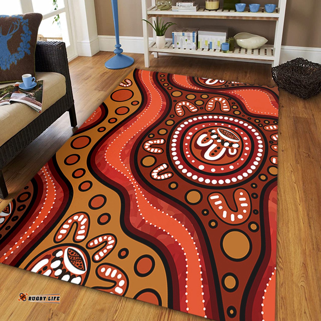 Amazing Aussie Australia Painting Illustration With Dot Art In Aboriginal Brown Style Area Rug