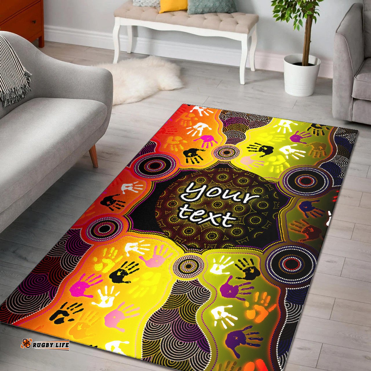 Amazing Aussie Australia Aboriginal Inspired Custom Indigenous Circle Dot Painting Hand Art Ver2 Area Rug