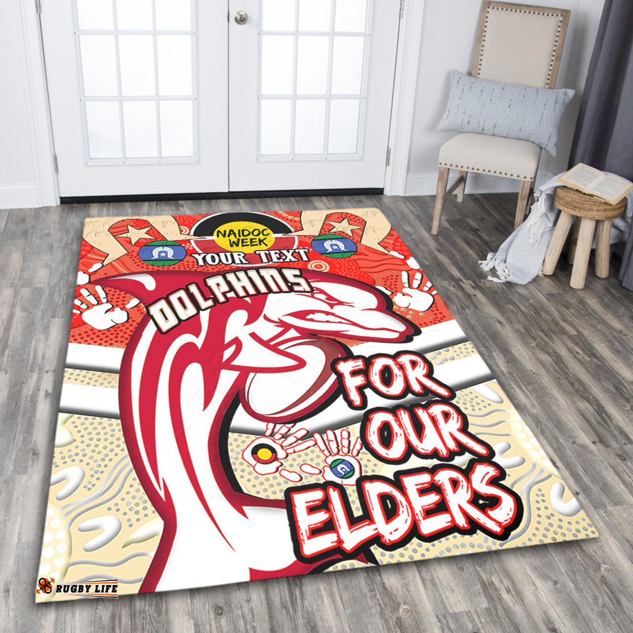 Amazing Aussie Redcliffe Dolphins Naidoc Week Custom Redcliffe Dolphins Naidoc Week For Our Elders Dot Art Style With Turtle Area Rug
