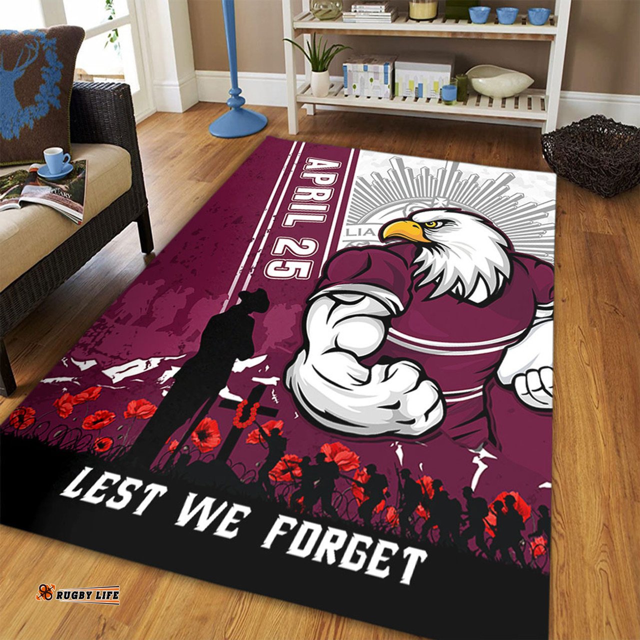 Amazing Aussie Manly Warringah Sea Eagles Anzac Day Lest We Forget Strong Fighting Spirit Area Rug