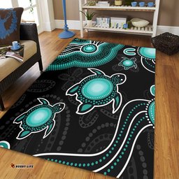 Amazing Aussie Australia Aboriginal Turtle Dreaming Journey Featuring Dot Art Turquoise Area Rug
