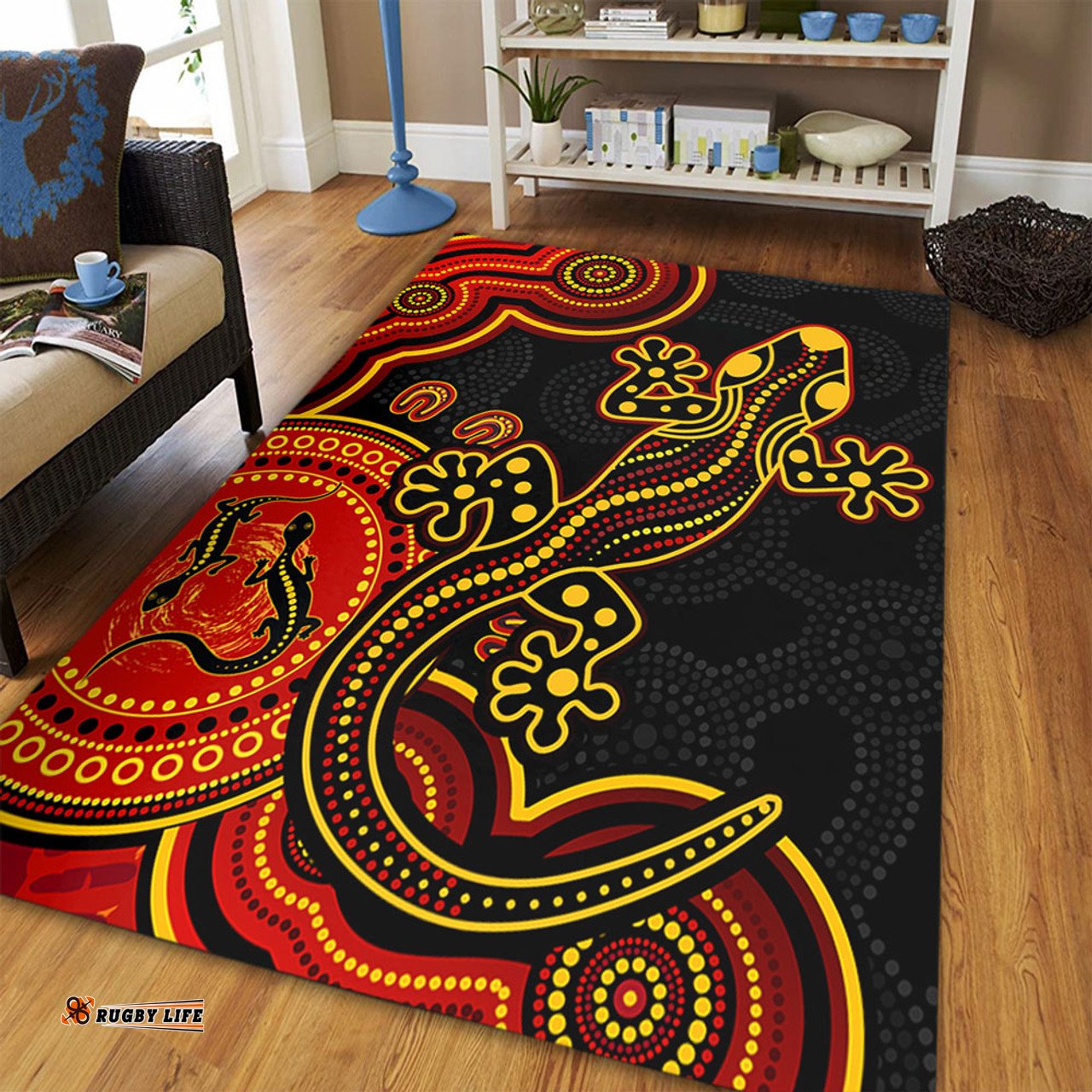 Amazing Aussie Australia Aboriginal Lizard Dreaming Outback Red Area Rug