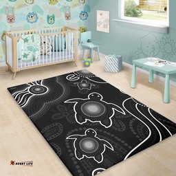 Amazing Aussie Australia Aboriginal Turtle Dreaming Journey Featuring Dot Art Black Area Rug
