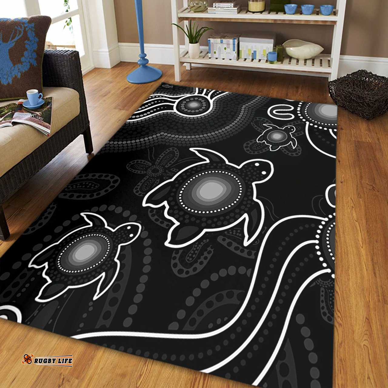Amazing Aussie Australia Aboriginal Turtle Dreaming Journey Featuring Dot Art Black Area Rug