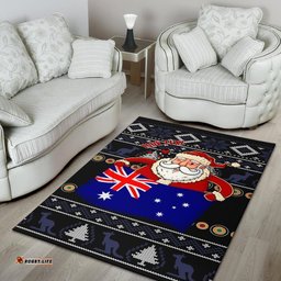Christmas Personalised Area Rug Australia Santa Claus Hold The Flag Black