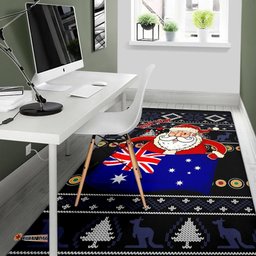 Christmas Personalised Area Rug Australia Santa Claus Hold The Flag Black