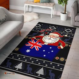 Christmas Personalised Area Rug Australia Santa Claus Hold The Flag Black