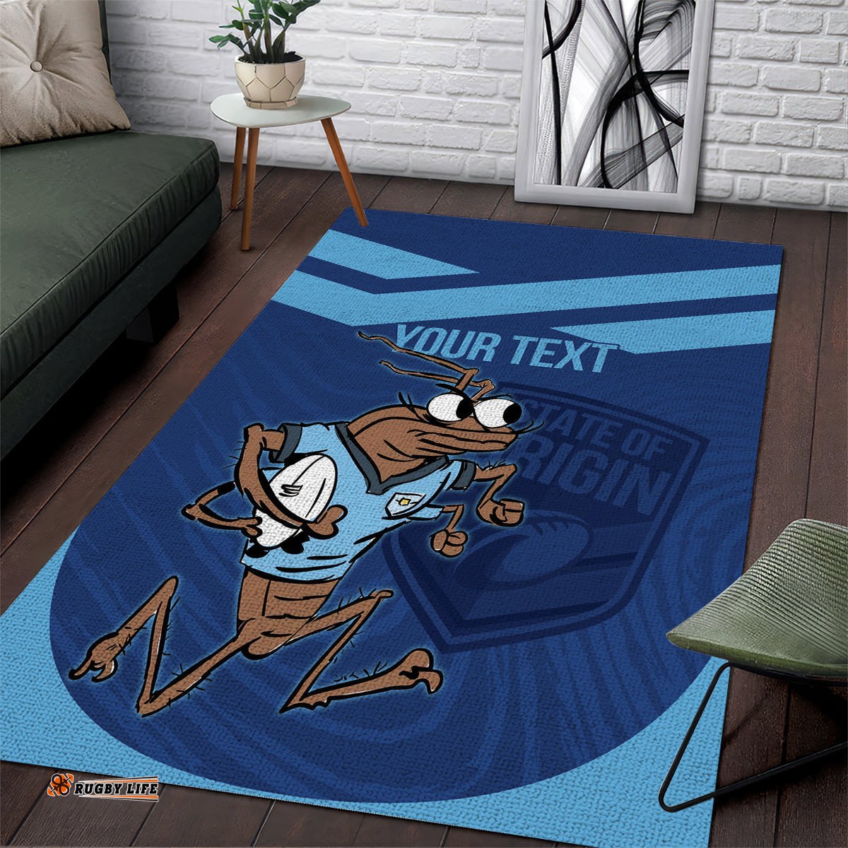 Custom New South Wales Rugby Area Rug Blues Cockroach Origin Sporty