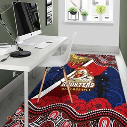 Roosters Rugby ANZAC Aboriginal Area Rug Sydney Roosters with Remembrance Day Poppy Flower Area Rug
