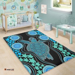 Amazing Aussie Australia Aboriginal Art Turtles Inspired Green Area Rug