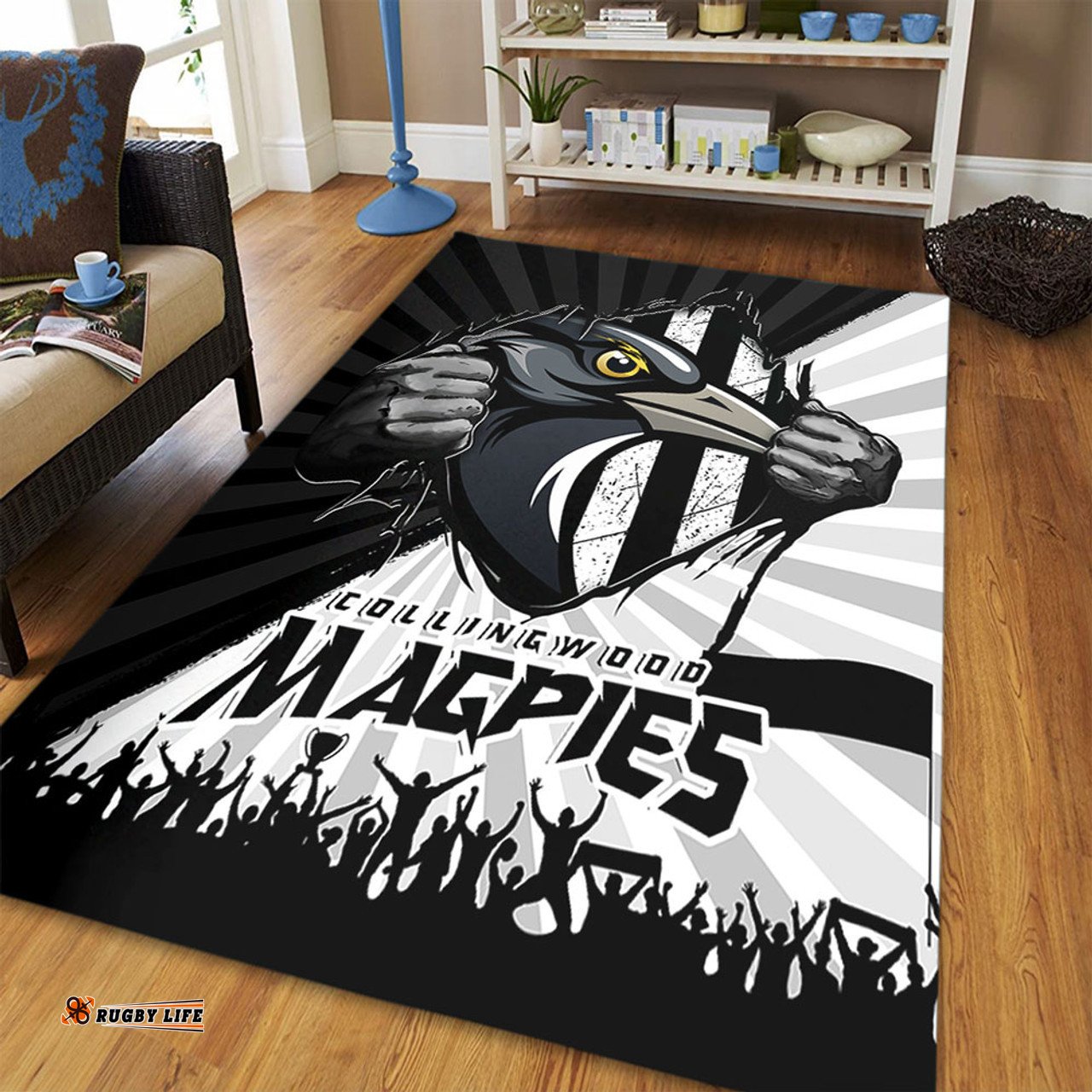 Amazing Aussie Collingwood Breaking Through Fan Design Area Rug