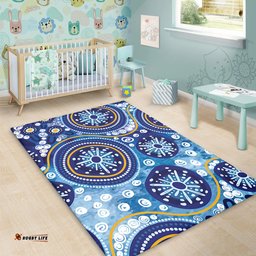 Amazing Aussie Australia Blue Background With Traditional Aboriginal Dot Decoration Area Rug