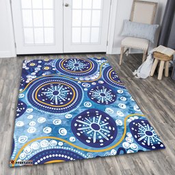 Amazing Aussie Australia Blue Background With Traditional Aboriginal Dot Decoration Area Rug