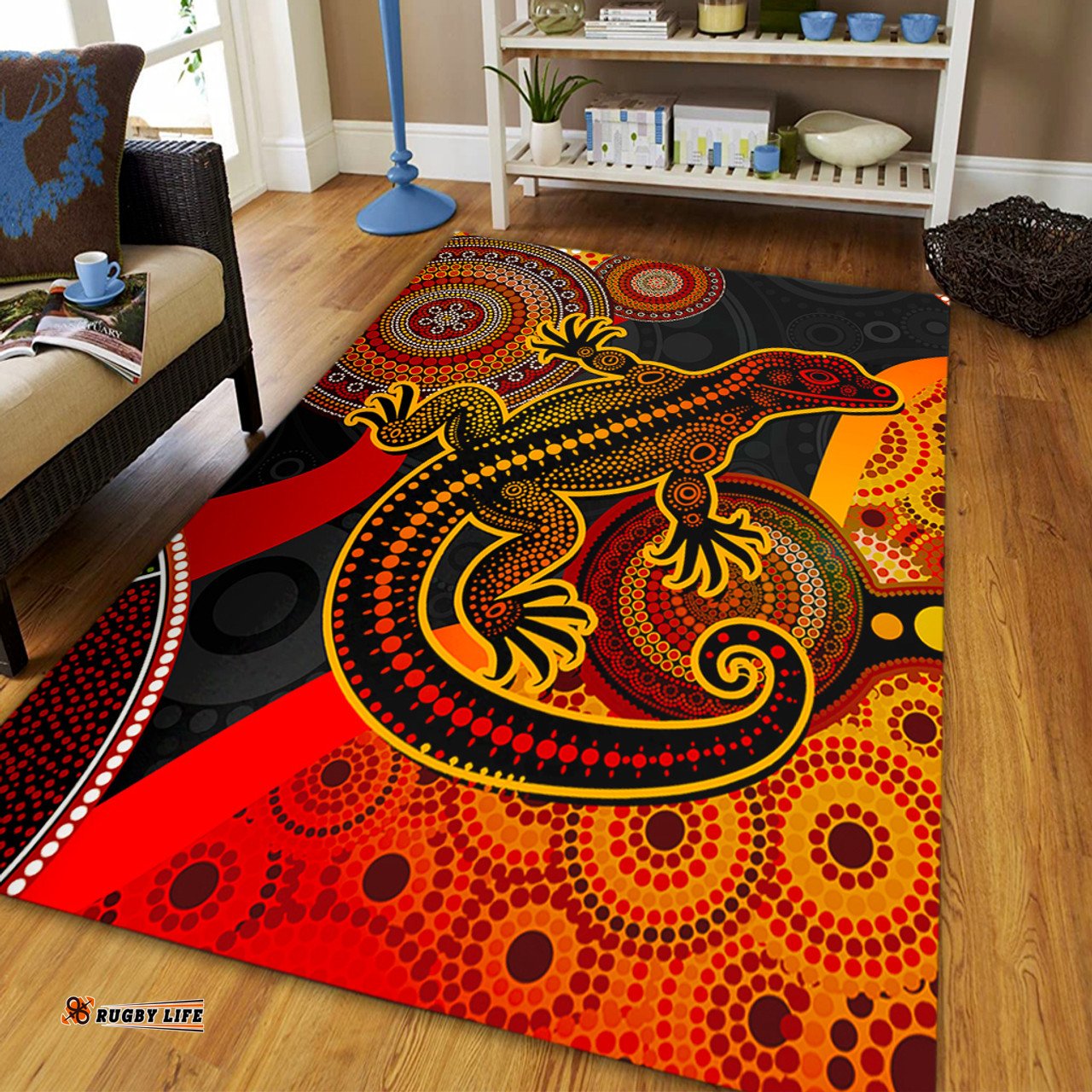 Amazing Aussie Australia Aboriginal Dot Painting Art Style Goanna Area Rug