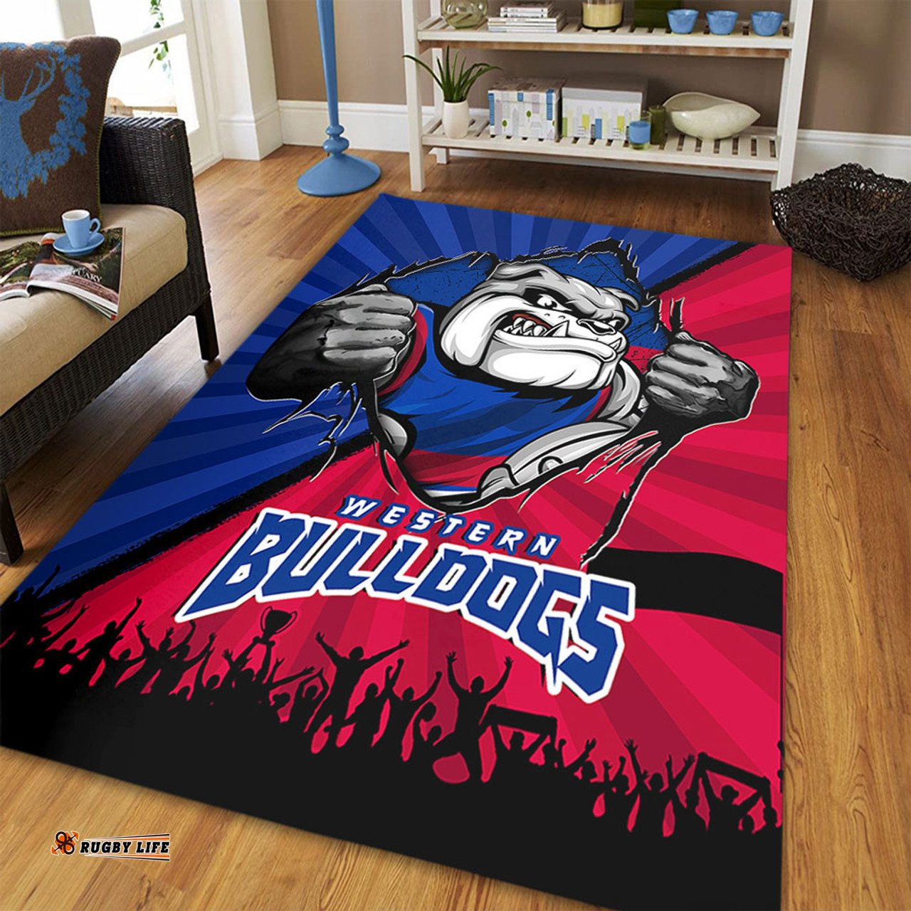 Amazing Aussie Western Bulldogs Breaking Through Fan Design Area Rug