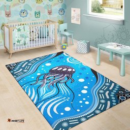 Australia Aboriginal Inspired Area Rug - Aboriginal Inspired Dot Art Painting Depicting Jellyfish