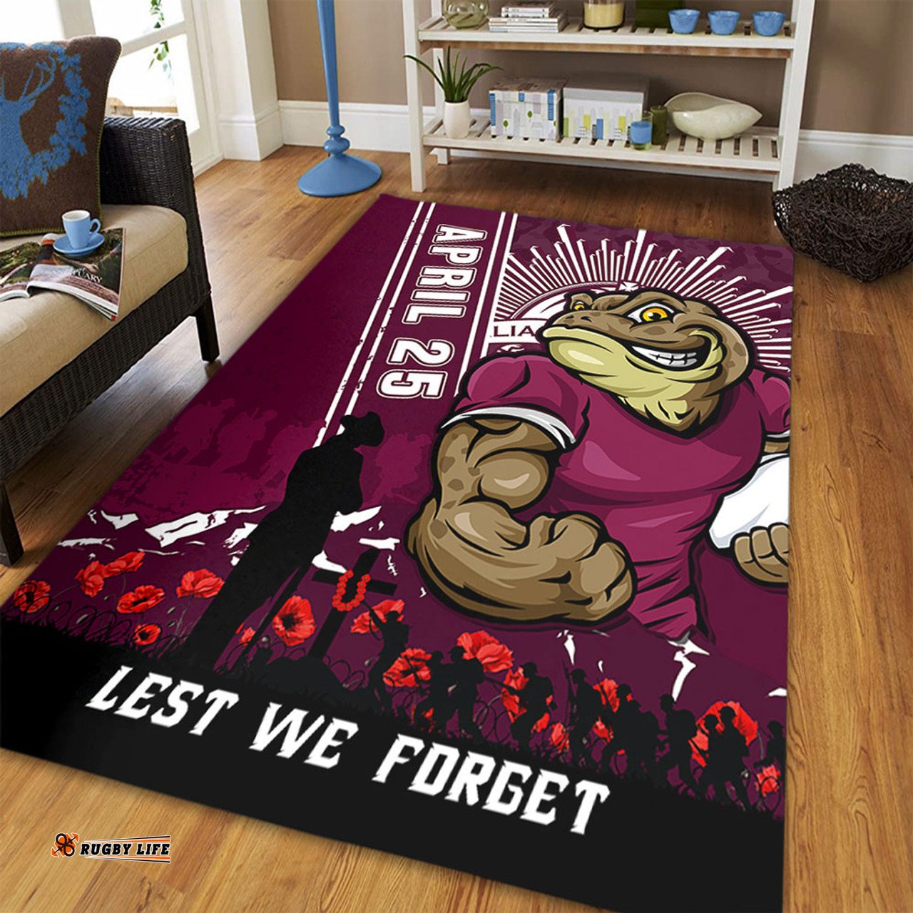 Amazing Aussie Queensland Maroons Anzac Day Lest We Forget Strong Fighting Spirit Area Rug