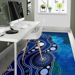 Aborignal Area Rug Australia Indigenous Flag Circle Dot Painting Art Blue