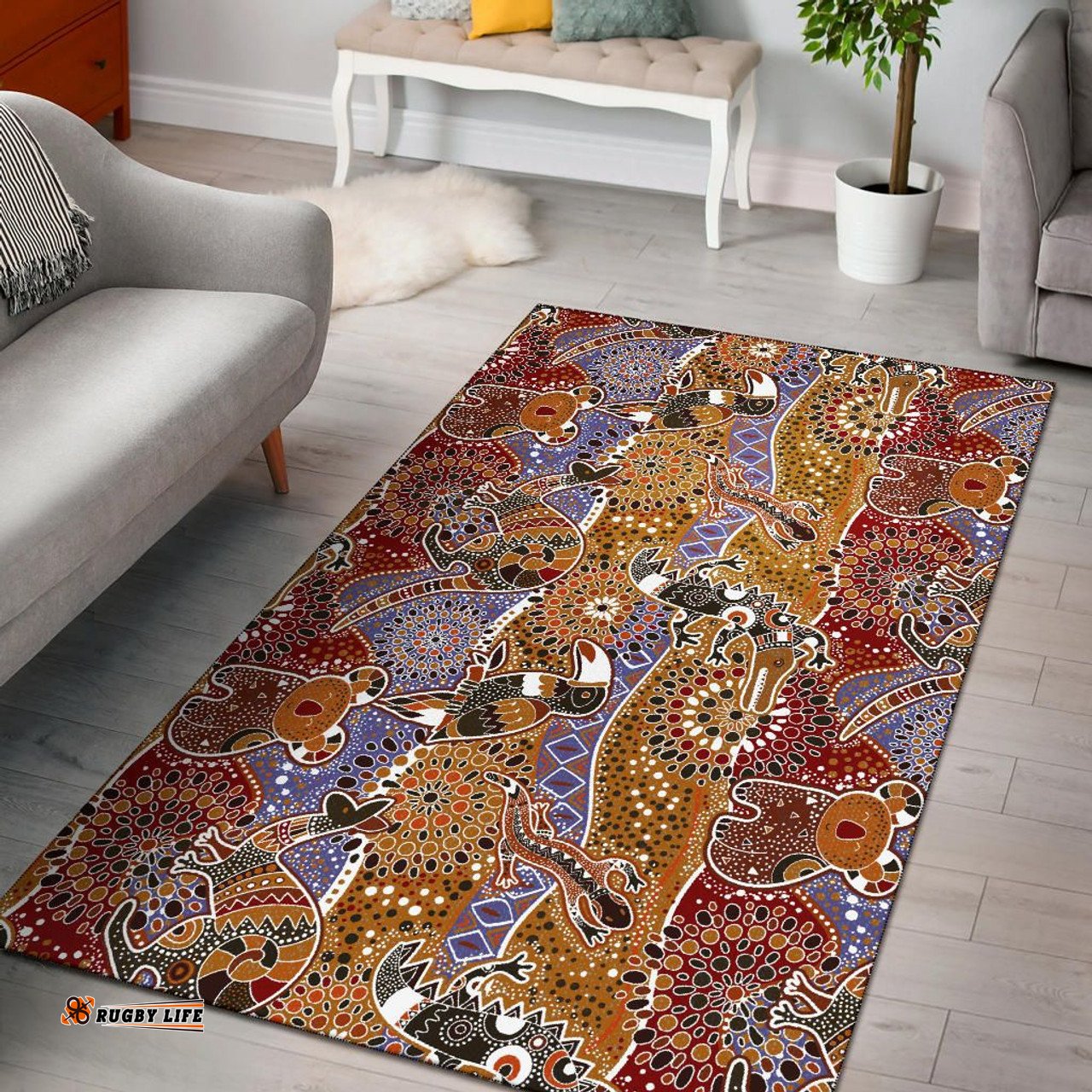 Australia Area Rug - Aboriginal Inspired Patterns Rug Australian Animals