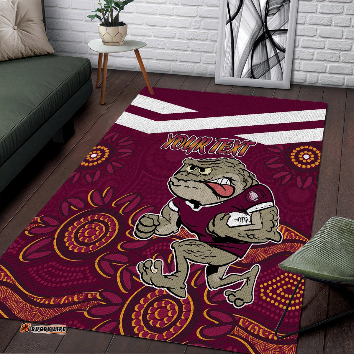 Custom QLD Maroons Cane Toad Blooded Aboriginal Inspired Area Rug