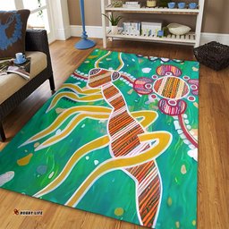 Amazing Aussie (Custom) Australia Green Aboriginal Art Painting Area Rug