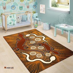Aboriginal Area Rug Indigenous Brown Lizard and White Snake
