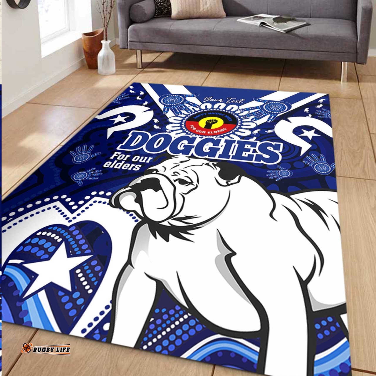 Amazing Aussie Canterbury Bankstown Bulldogs Naidoc Week Custom For Our Elders Doggies Aboriginal Inspired Area Rug