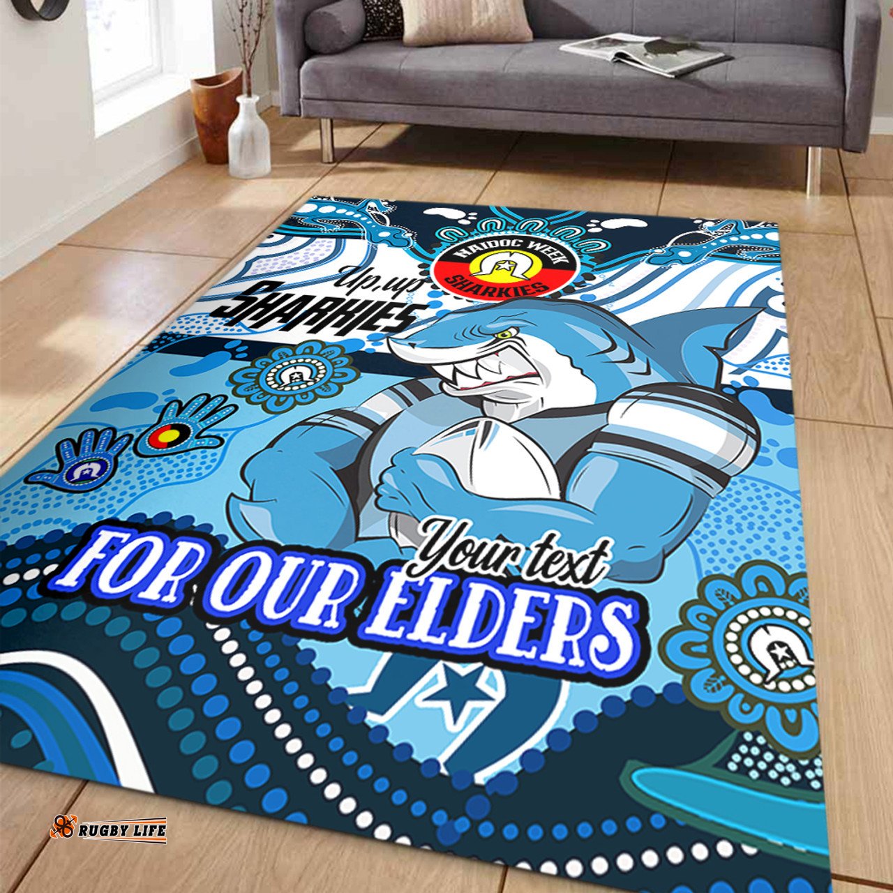 Amazing Aussie Cronulla Sutherland Sharks Naidoc Week Custom For Our Elders Home Jersey Area Rug