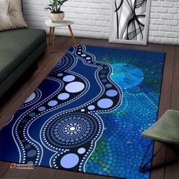 Australia Aborignal Area Rug - Australia Indigenous Flag Circle Dot Painting Art (Blue)