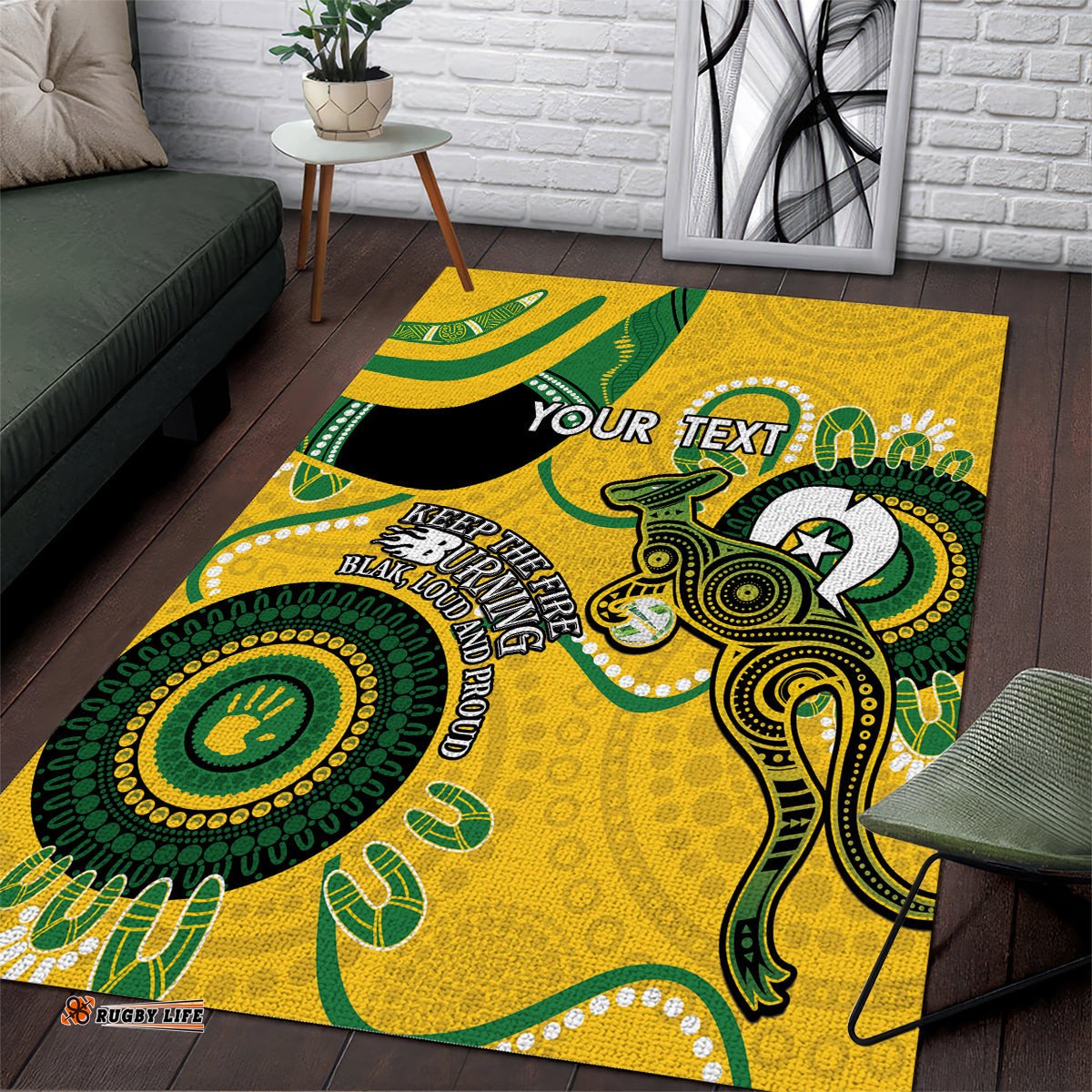 Custom Matildas NAIDOC Week Area Rug Australia Kangaroo Keep The Fire Burning Yellow