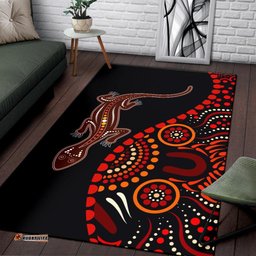 Australia Aboriginal Inspired Custom Area Rug - Aboriginal Inspired Lizard With Dot Painting Pattern