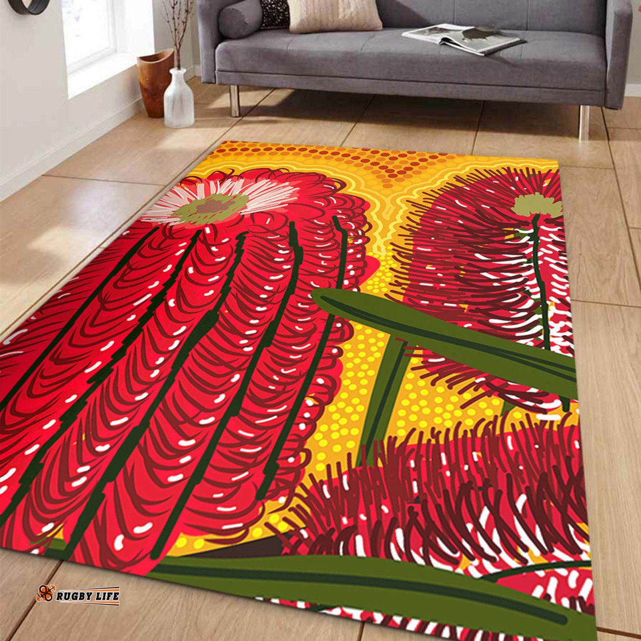 Australia Aboriginal Area Rug - Aboriginal Dot Art Of Australian Native Banksia Flower Area Rug