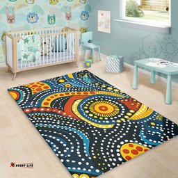 Australia Aboriginal Area Rug - Traditional Australian Aboriginal Native Design (Black) Ver 6 Area Rug