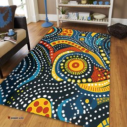 Australia Aboriginal Area Rug - Traditional Australian Aboriginal Native Design (Black) Ver 6 Area Rug