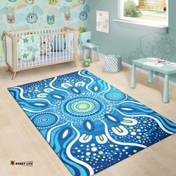 Australia Aboriginal Area Rug - Indigenous Dot Art Painting Blue Patterns
