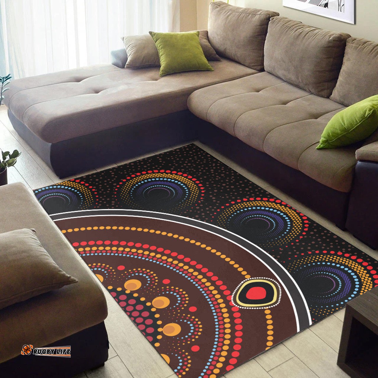 Australia Aboriginal Inspired Area Rug - Aboriginal Style Of Dot Painting