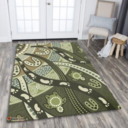 Australia Aboriginal Area Rug - Green Turtle Aboriginal Painting Area Rug