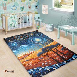 Australia Dreaming Aboriginal Area Rug - Aboriginal Culture Indigenous Land Dot Painting Art Inspired Area Rug