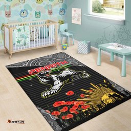 Penrith Panthers Anzac Rug - Penrith Panthers with Poppy Flower Art Rug