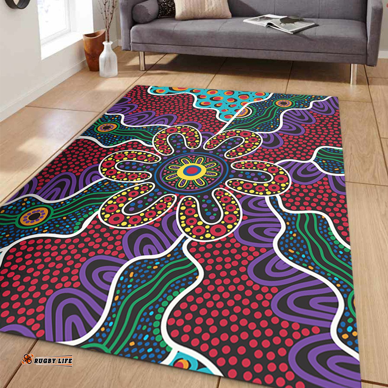 Australia Aboriginal Area Rug - Aboriginal Dot Art Color Inspired Area Rug