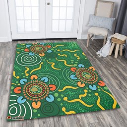 Australia Aboriginal Area Rug - Green Painting With Aboriginal Inspired Dot Area Rug